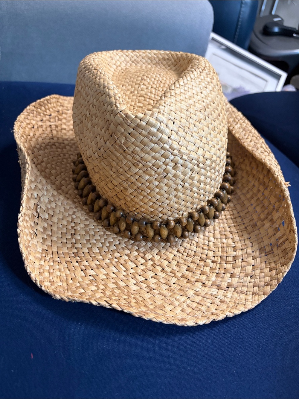 Straw Cowboy Hat with Beaded Band - Natural